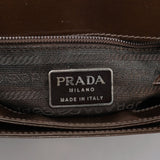 Prada Brown Patent Leather Embossed Chain Shoulder Bag
