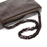 Prada Brown Patent Leather Embossed Chain Shoulder Bag