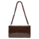 Prada Brown Patent Leather Embossed Chain Shoulder Bag