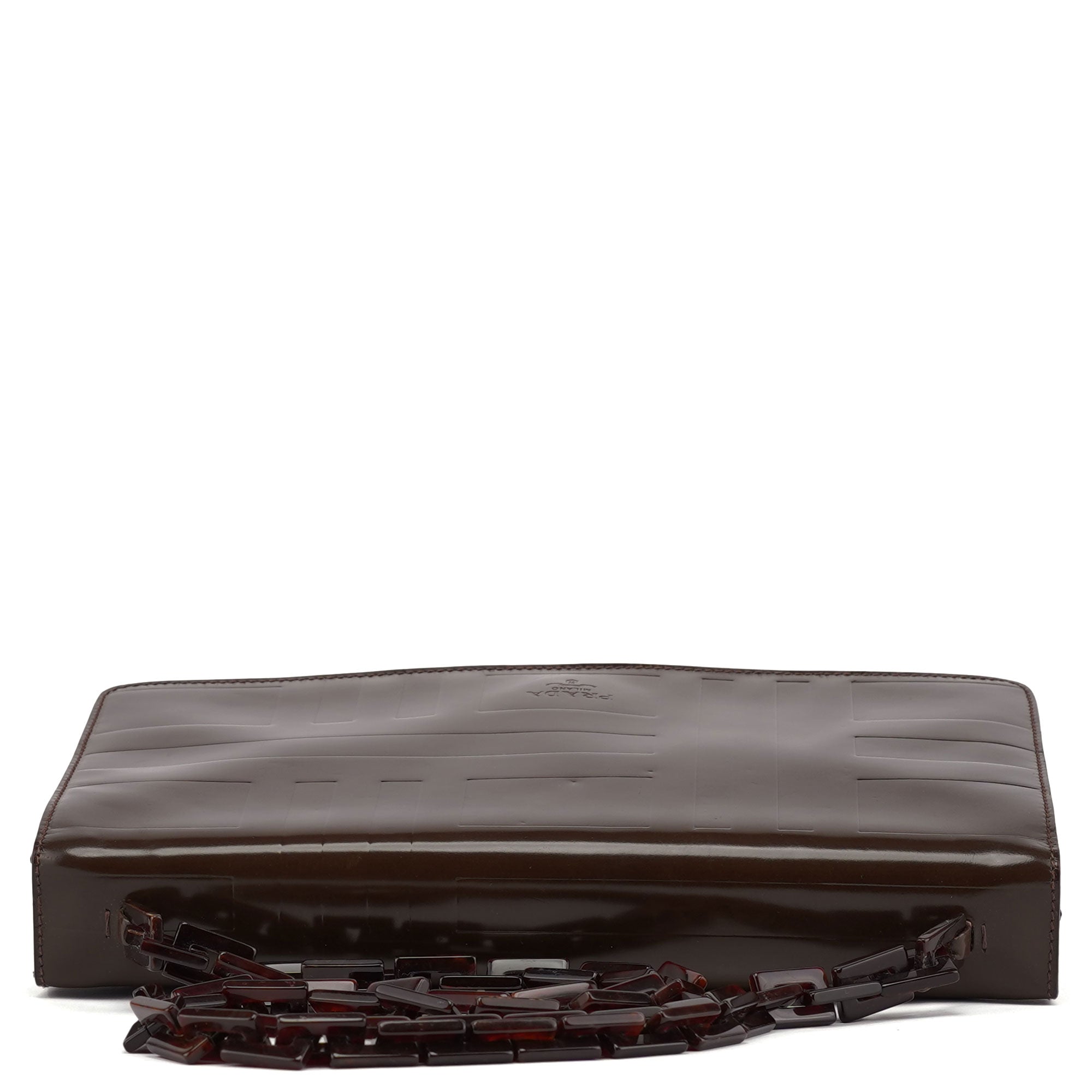 Prada Brown Patent Leather Embossed Chain Shoulder Bag