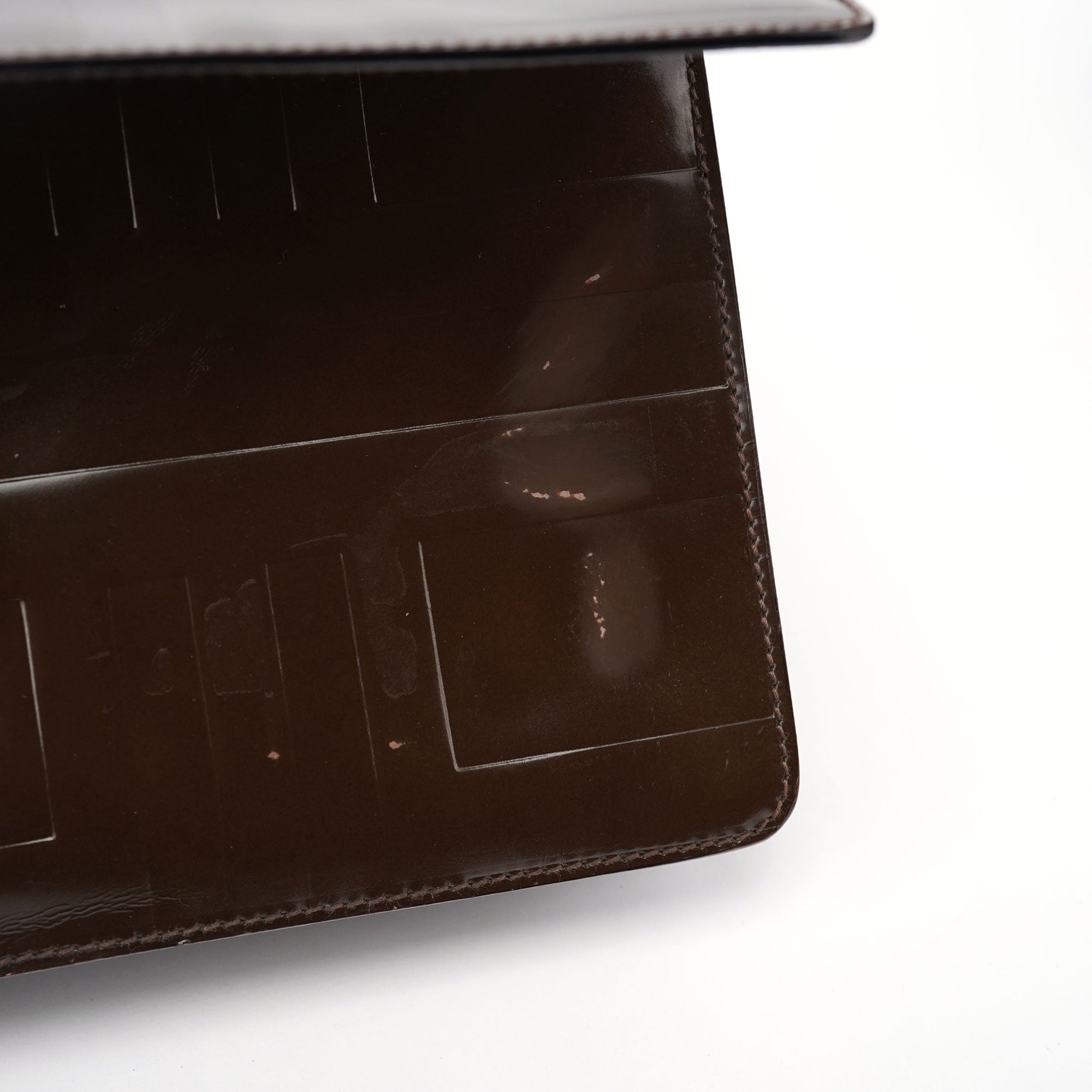 Prada Brown Patent Leather Embossed Chain Shoulder Bag