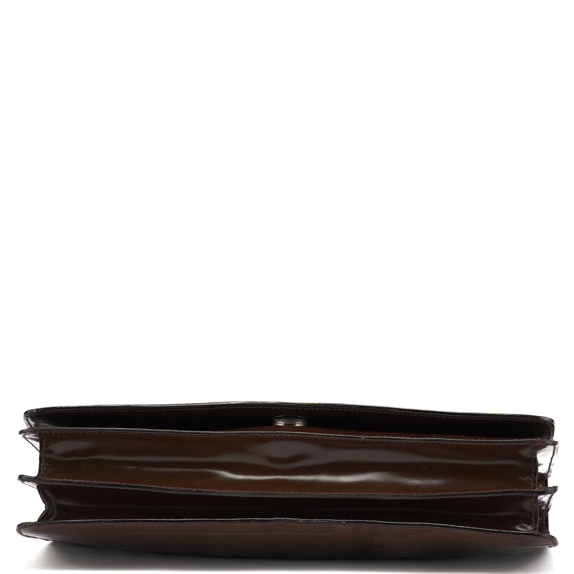Prada Brown Patent Leather Embossed Chain Shoulder Bag