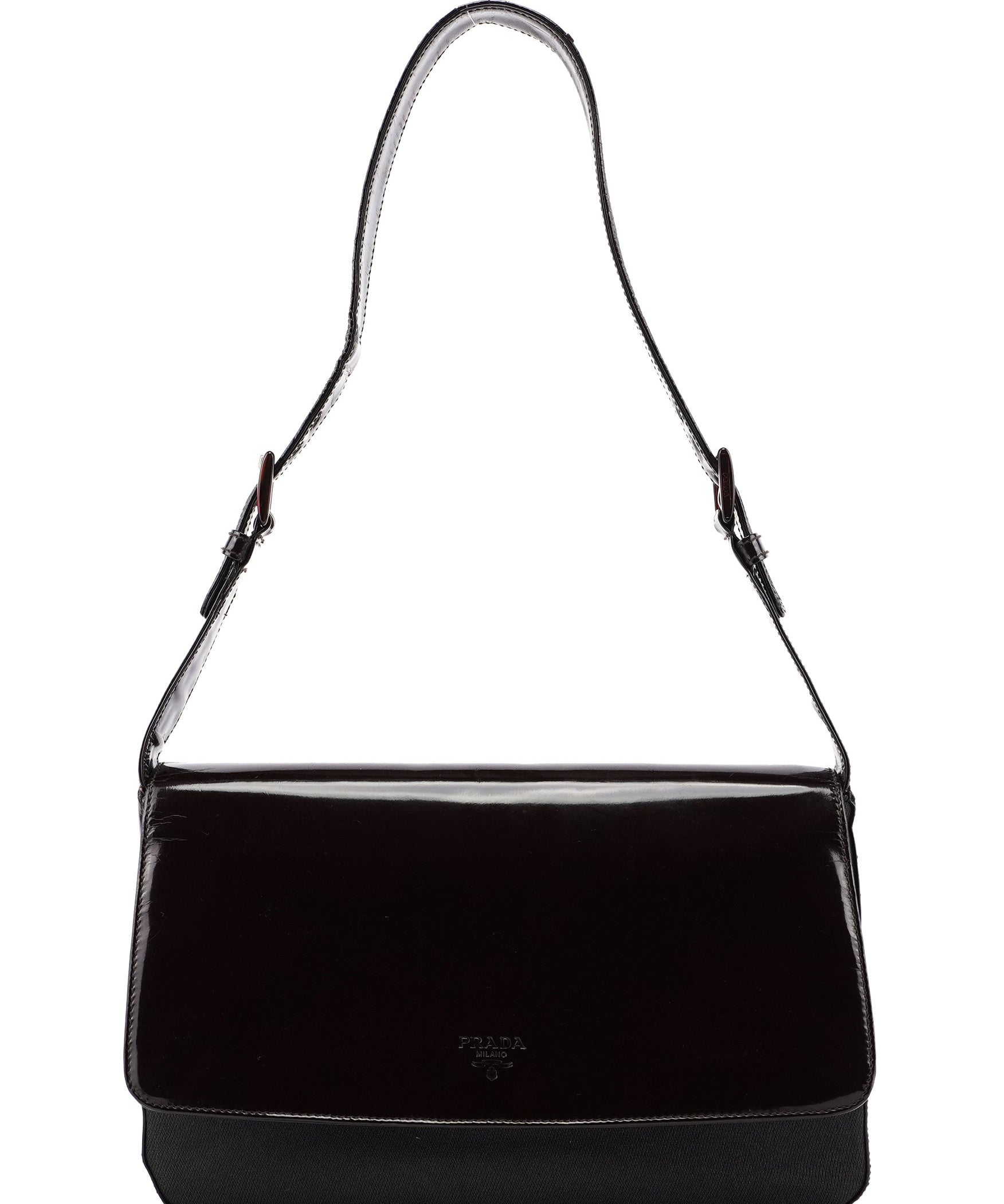 Prada Brown Patent Leather Mesh Shoulder Bag