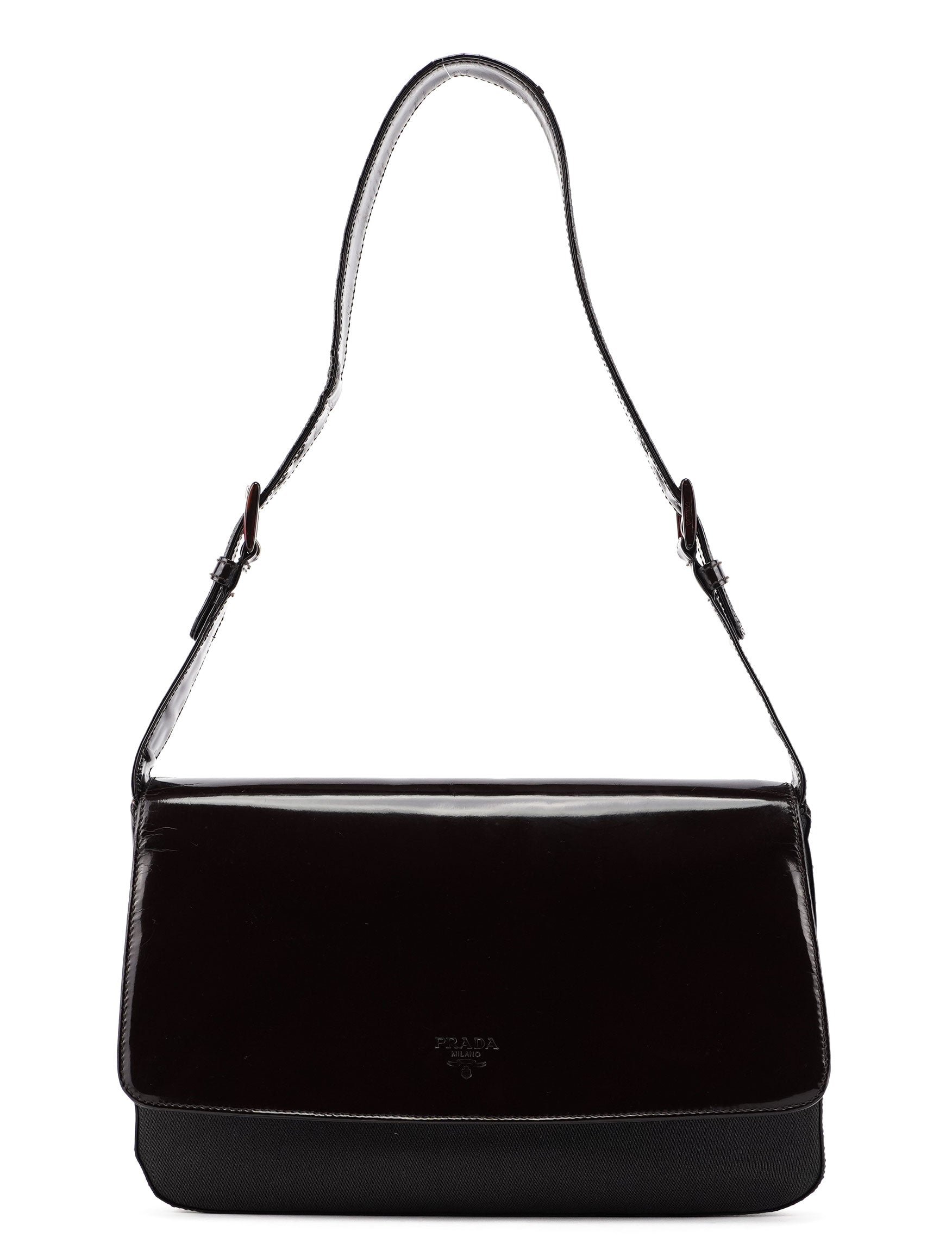 Prada Brown Patent Leather Mesh Shoulder Bag