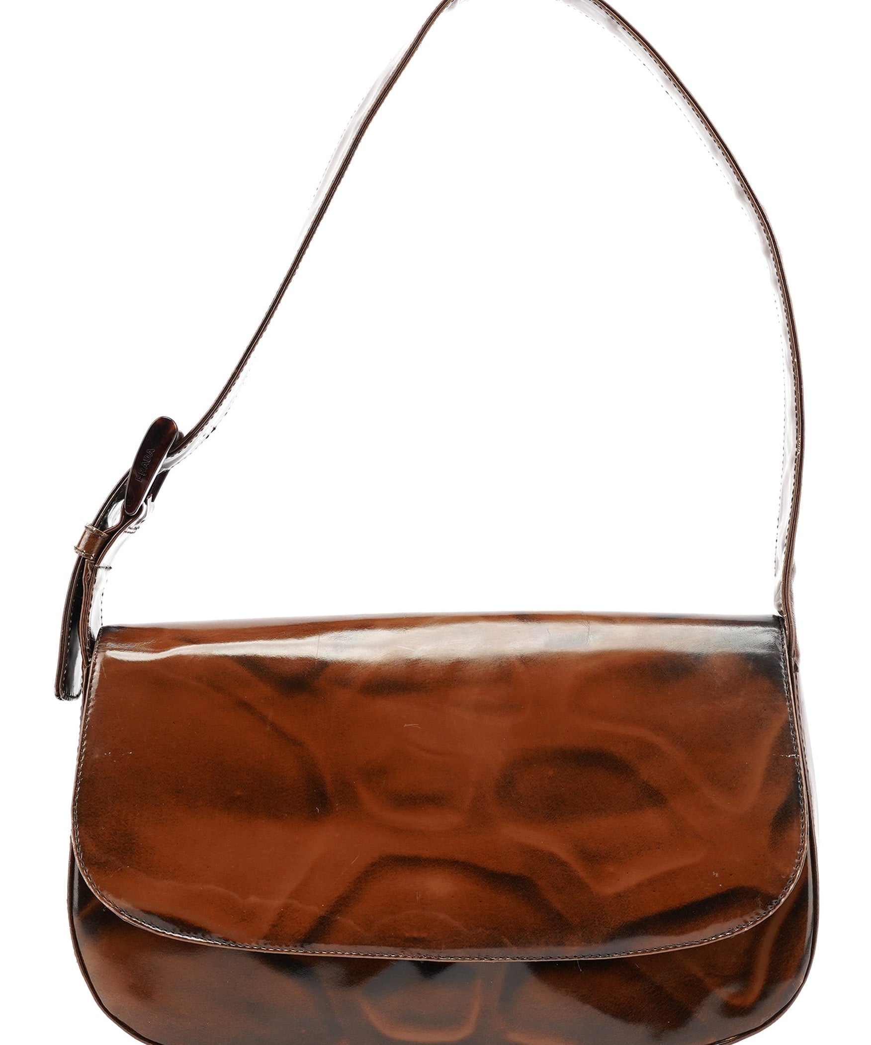 Prada Brown Patent Leather Stampa Girafa Shoulder Bag