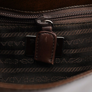 Prada Brown Patent Leather Stampa Girafa Shoulder Bag