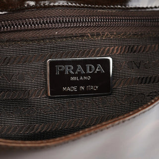 Prada Brown Patent Leather Stampa Girafa Shoulder Bag