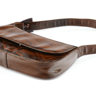 Prada Brown Patent Leather Stampa Girafa Shoulder Bag