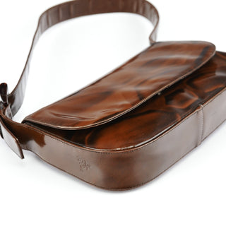 Prada Brown Patent Leather Stampa Girafa Shoulder Bag