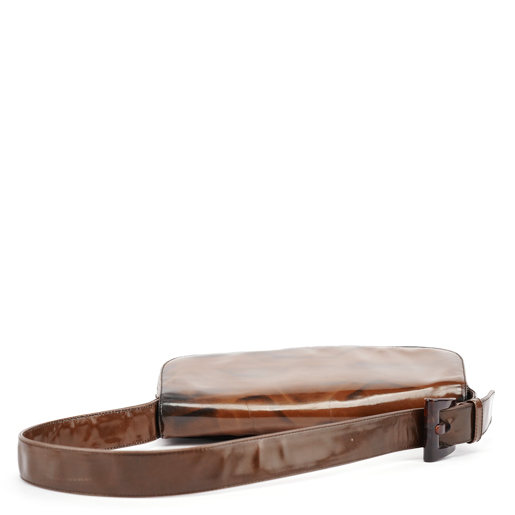 Prada Brown Patent Leather Stampa Girafa Shoulder Bag