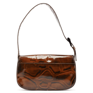Prada Brown Patent Leather Stampa Girafa Shoulder Bag