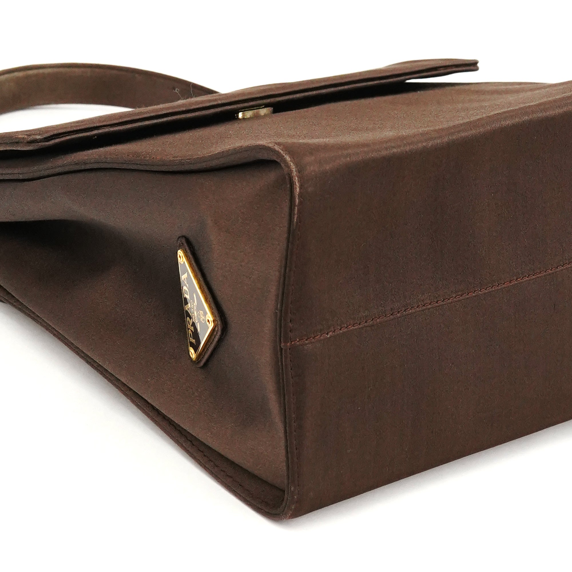 Prada Brown Raso Satin Top Handle Bag