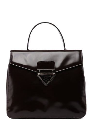 Prada Brown Spazzolato Top Handle Logo Bag