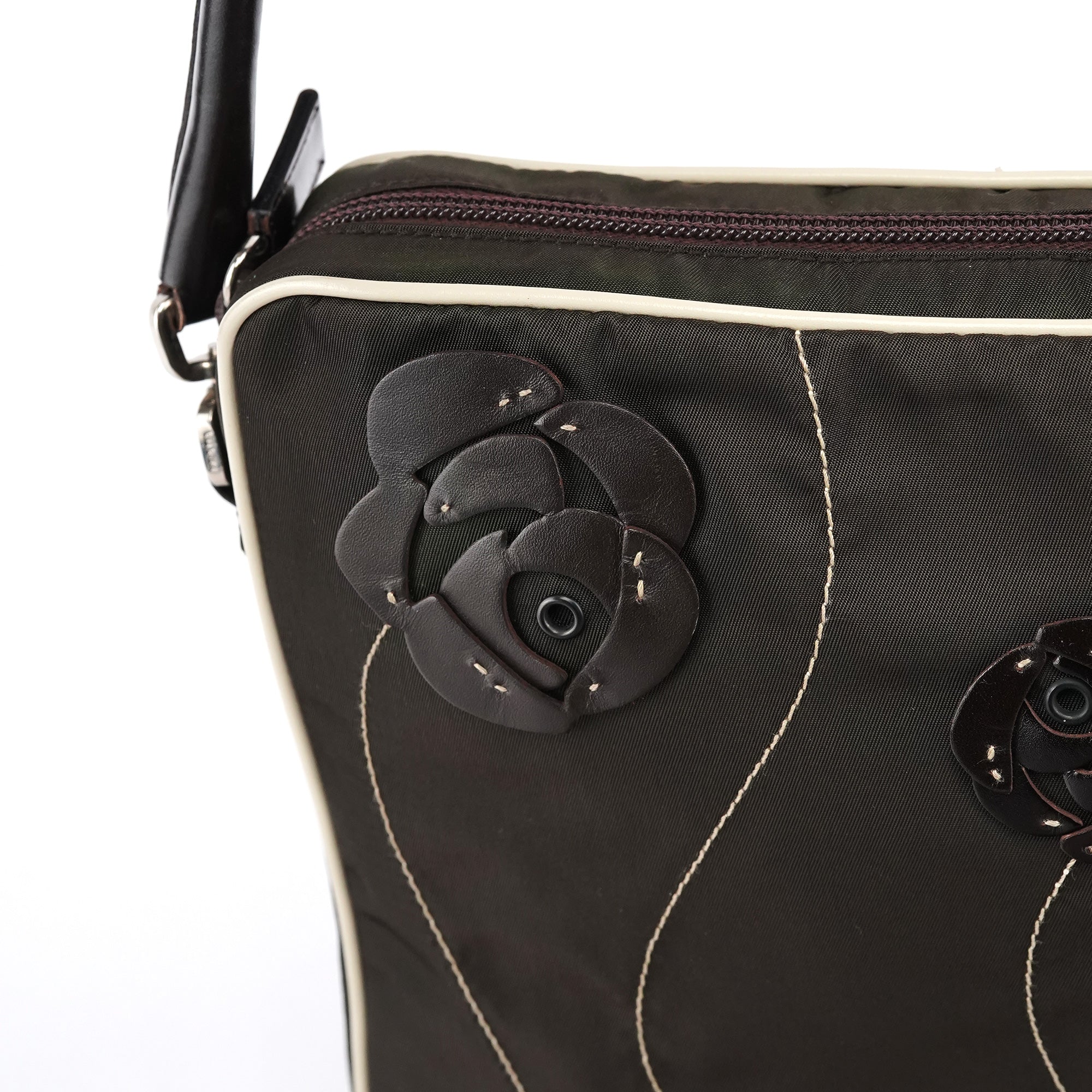 Prada Brown Tessuto Floral Appliqué Shoulder Bag