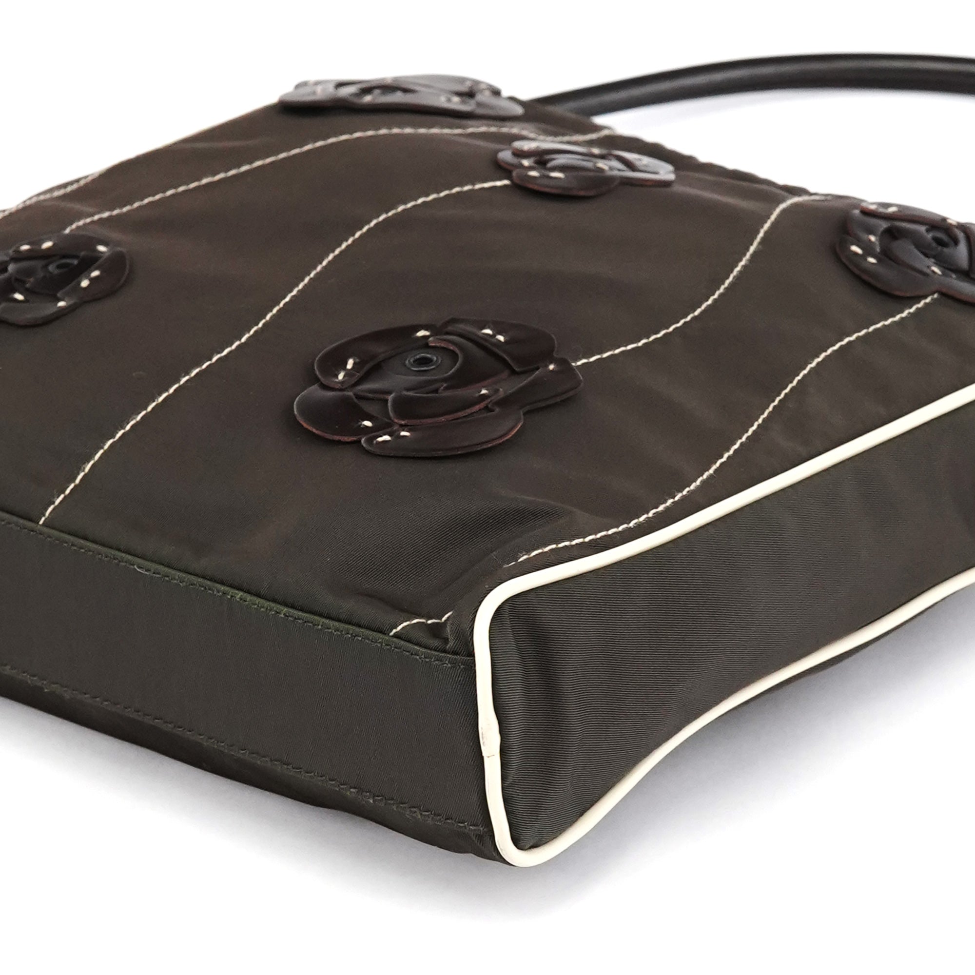 Prada Brown Tessuto Floral Appliqué Shoulder Bag