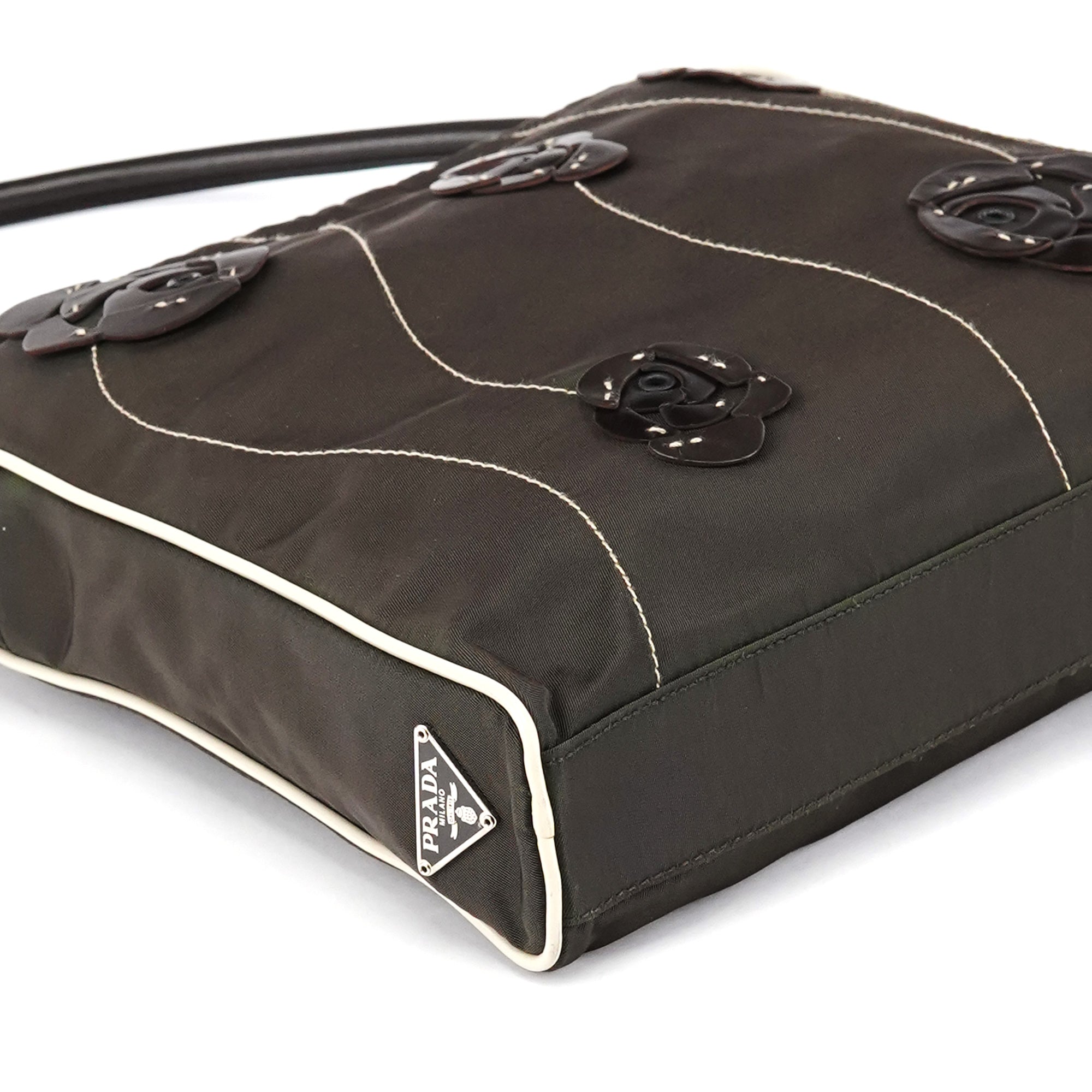 Prada Brown Tessuto Floral Appliqué Shoulder Bag
