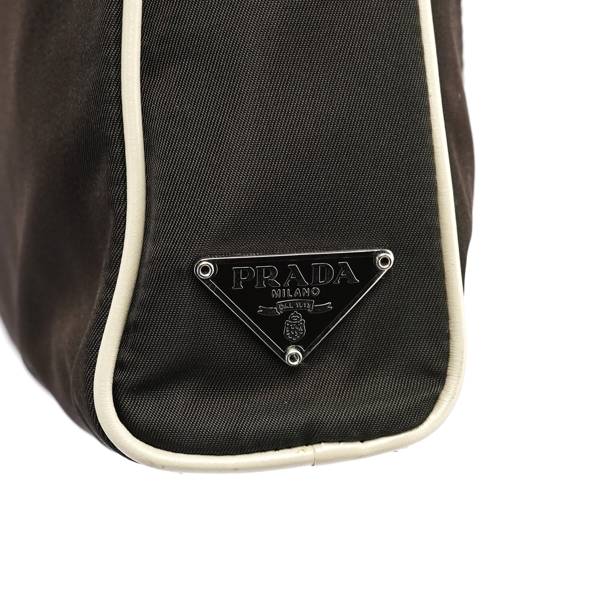Prada Brown Tessuto Floral Appliqué Shoulder Bag