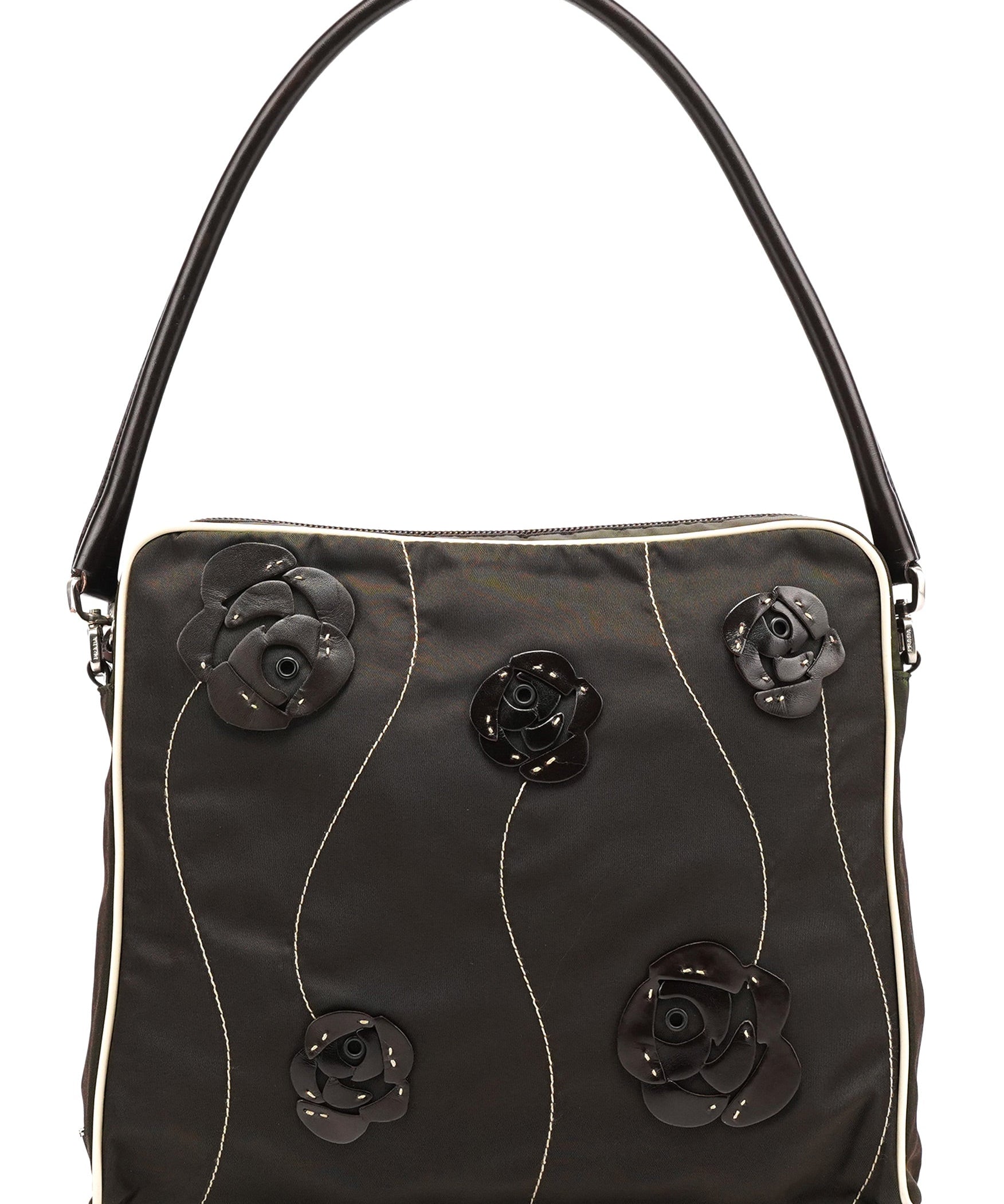 Prada Brown Tessuto Floral Appliqué Shoulder Bag