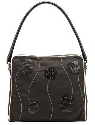 Prada Brown Tessuto Floral Appliqué Shoulder Bag