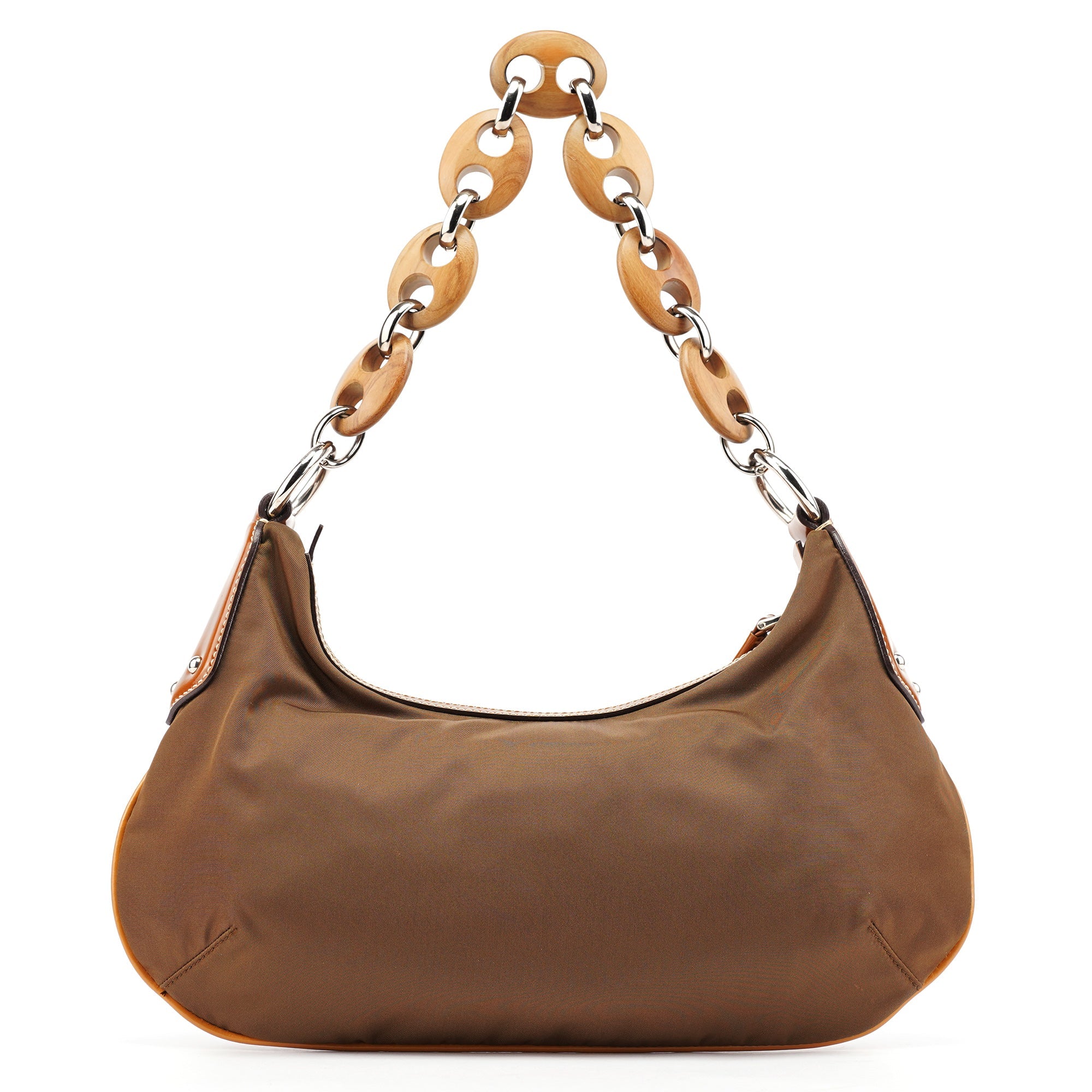 Prada Brown Tessuto Nylon Wood Link Shoulder Bag