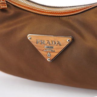 Prada Brown Tessuto Nylon Wood Link Shoulder Bag