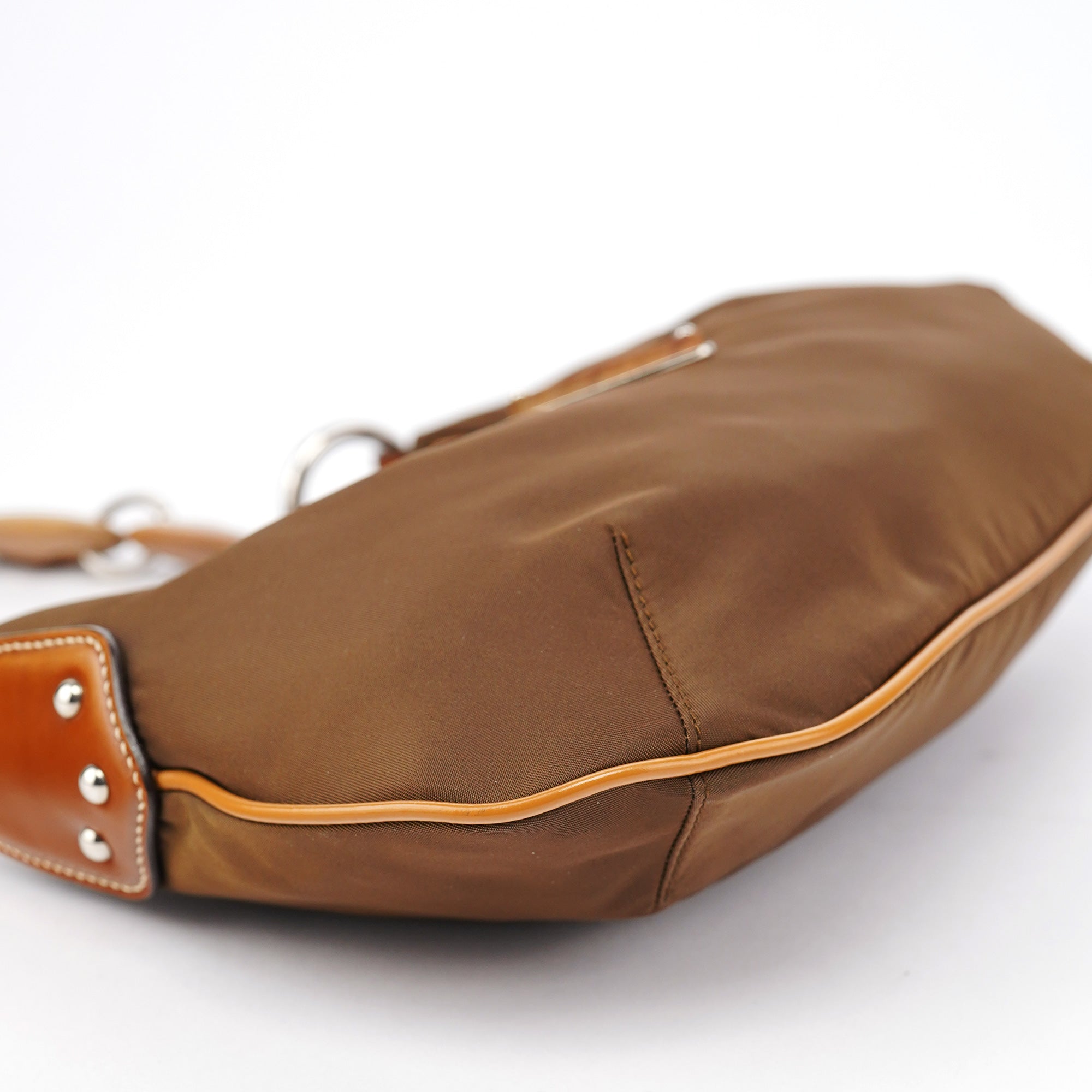 Prada Brown Tessuto Nylon Wood Link Shoulder Bag