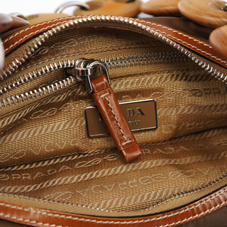 Prada Brown Tessuto Nylon Wood Link Shoulder Bag