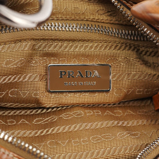 Prada Brown Tessuto Nylon Wood Link Shoulder Bag