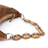 Prada Brown Tessuto Nylon Wood Link Shoulder Bag