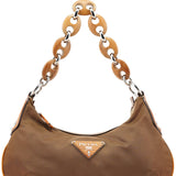 Prada Brown Tessuto Nylon Wood Link Shoulder Bag