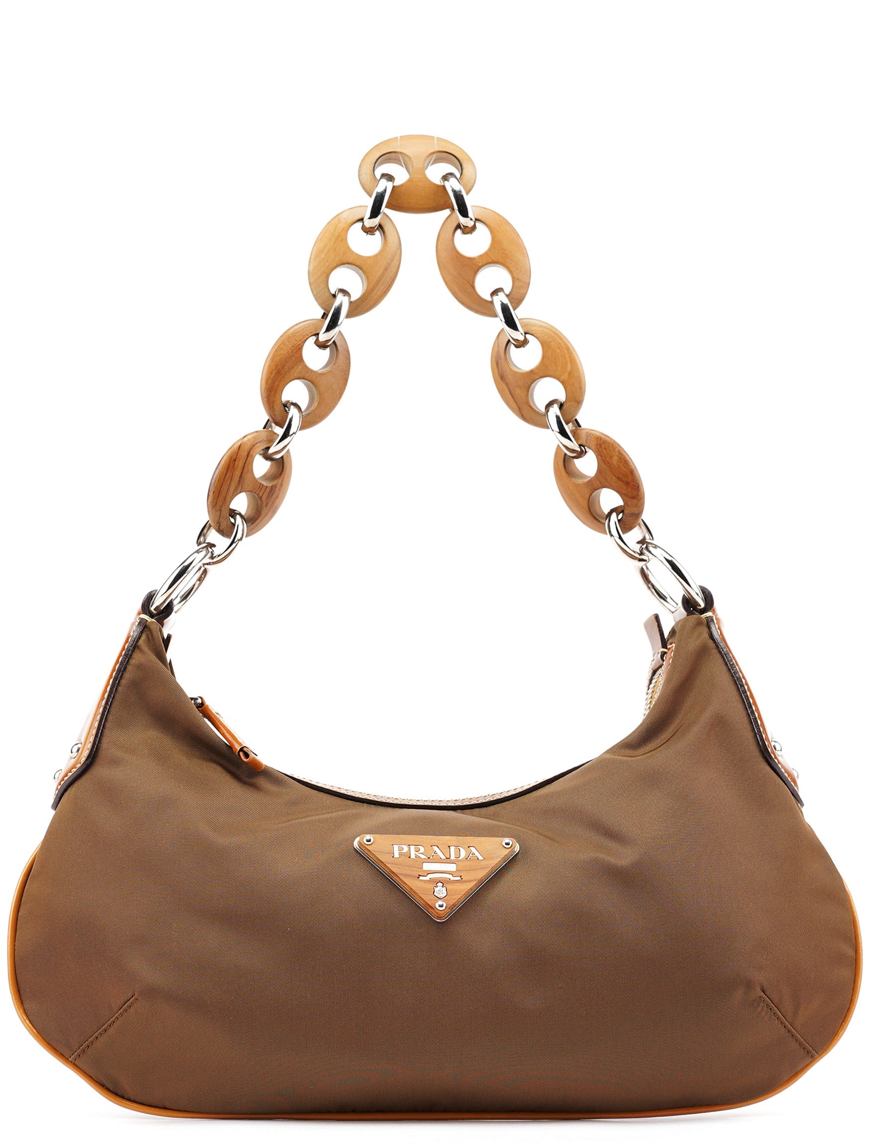 Prada Brown Tessuto Nylon Wood Link Shoulder Bag