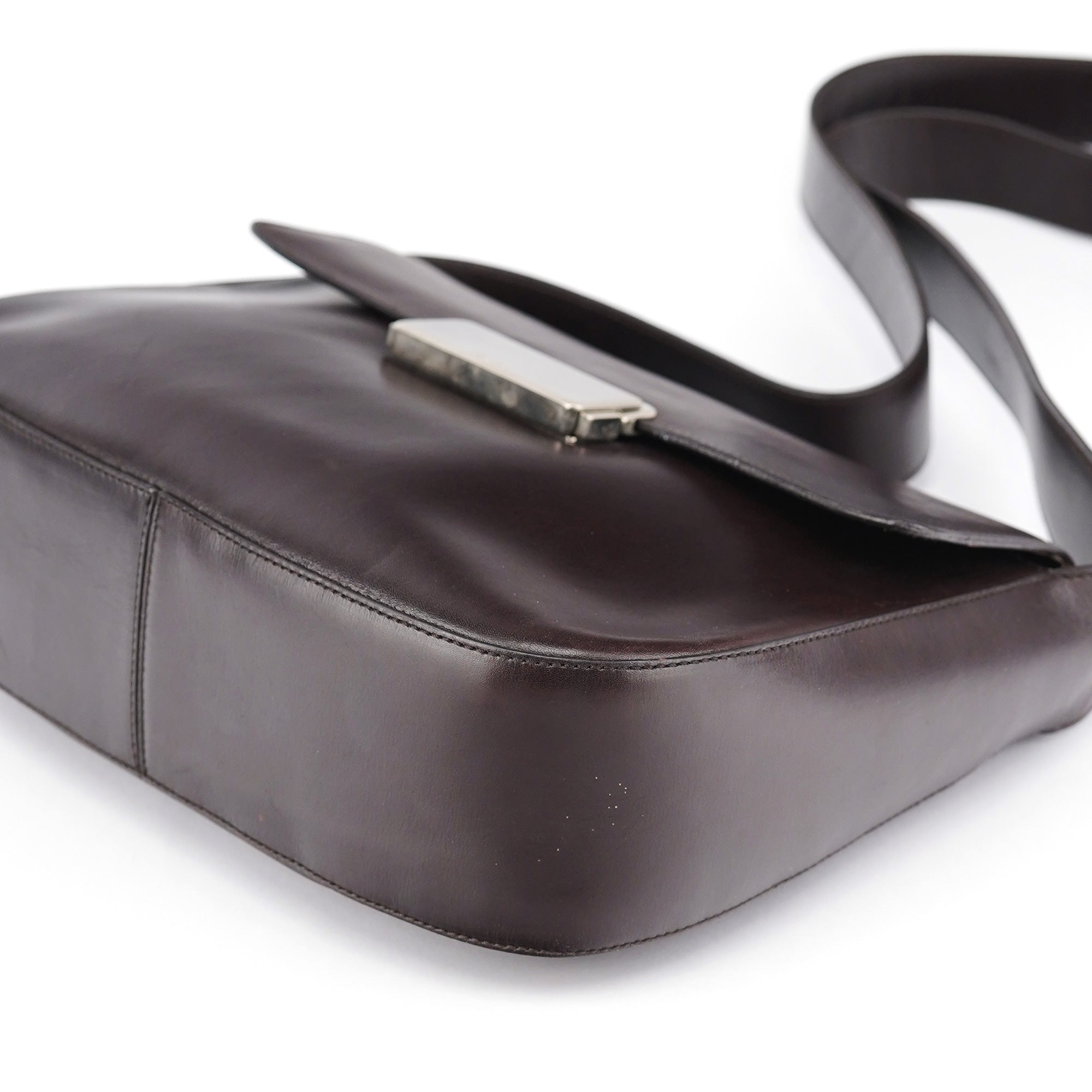 Prada Brown Vitello Buckle Shoulder Bag