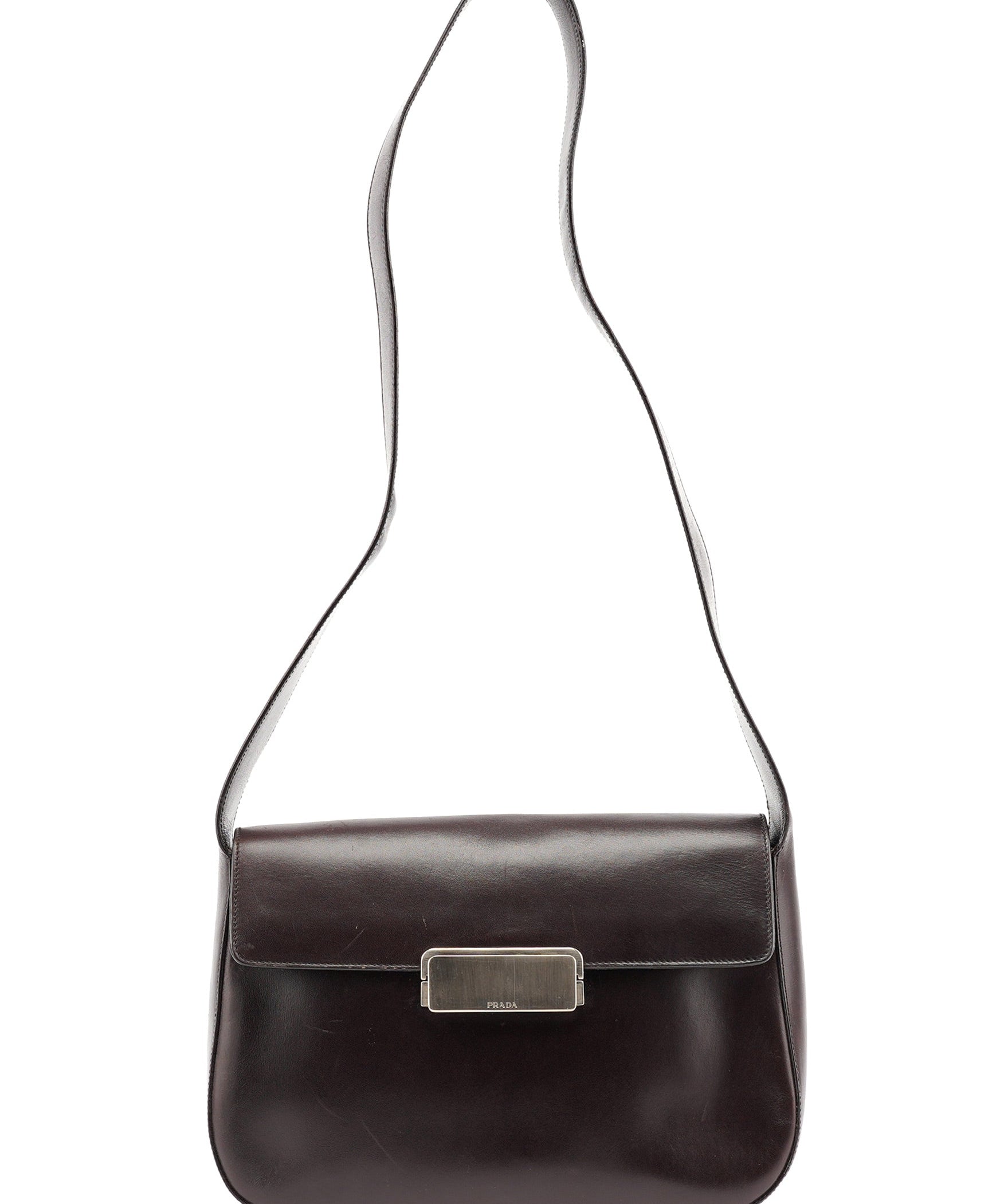 Prada Brown Vitello Buckle Shoulder Bag
