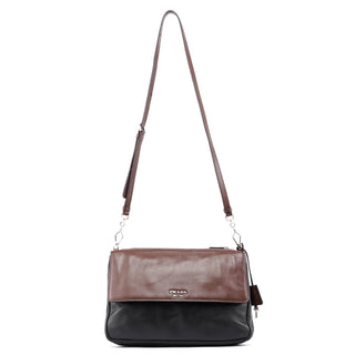 Prada BT0942 Brown Black Calfskin Leather Crossbody Bag