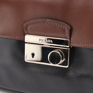 Prada BT0942 Brown Black Calfskin Leather Crossbody Bag