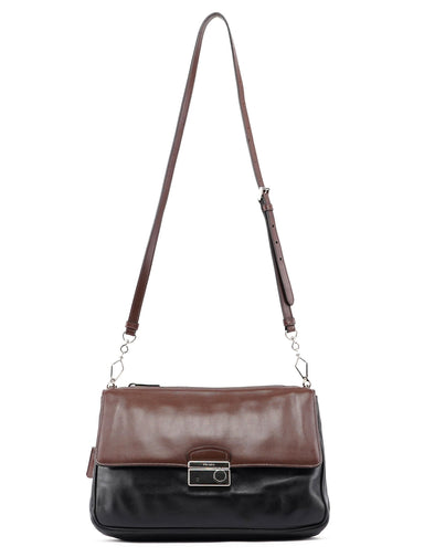 Prada BT0942 Brown Black Calfskin Leather Crossbody Bag