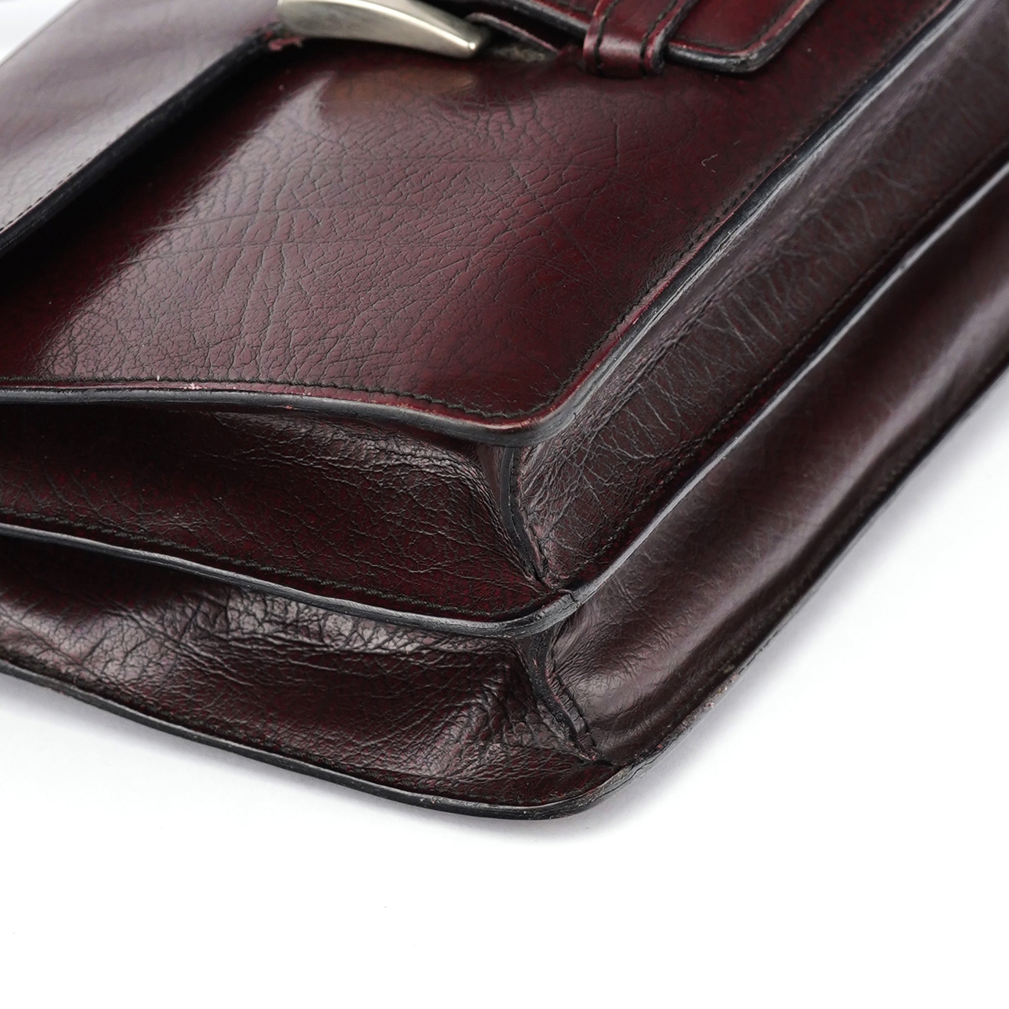 Prada Burgundy Llama Leather Buckle Shoulder Bag