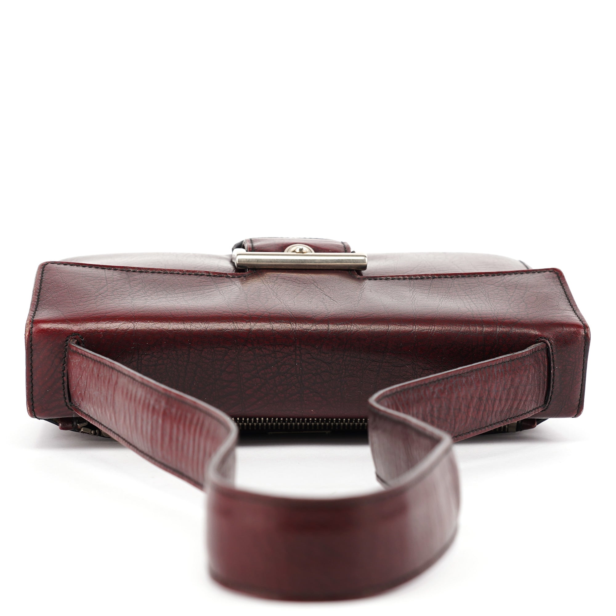 Prada Burgundy Llama Leather Buckle Shoulder Bag