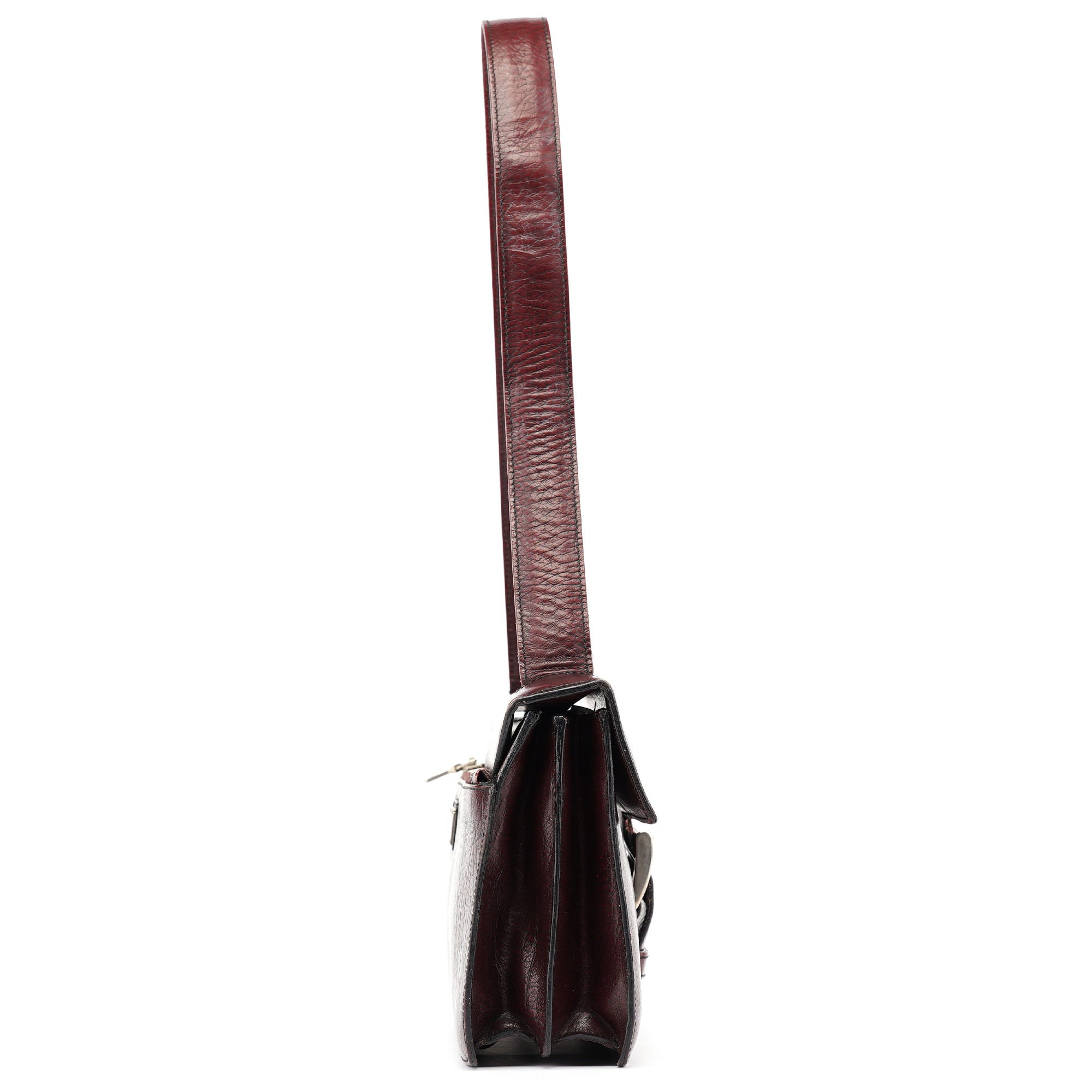 Prada Burgundy Llama Leather Buckle Shoulder Bag