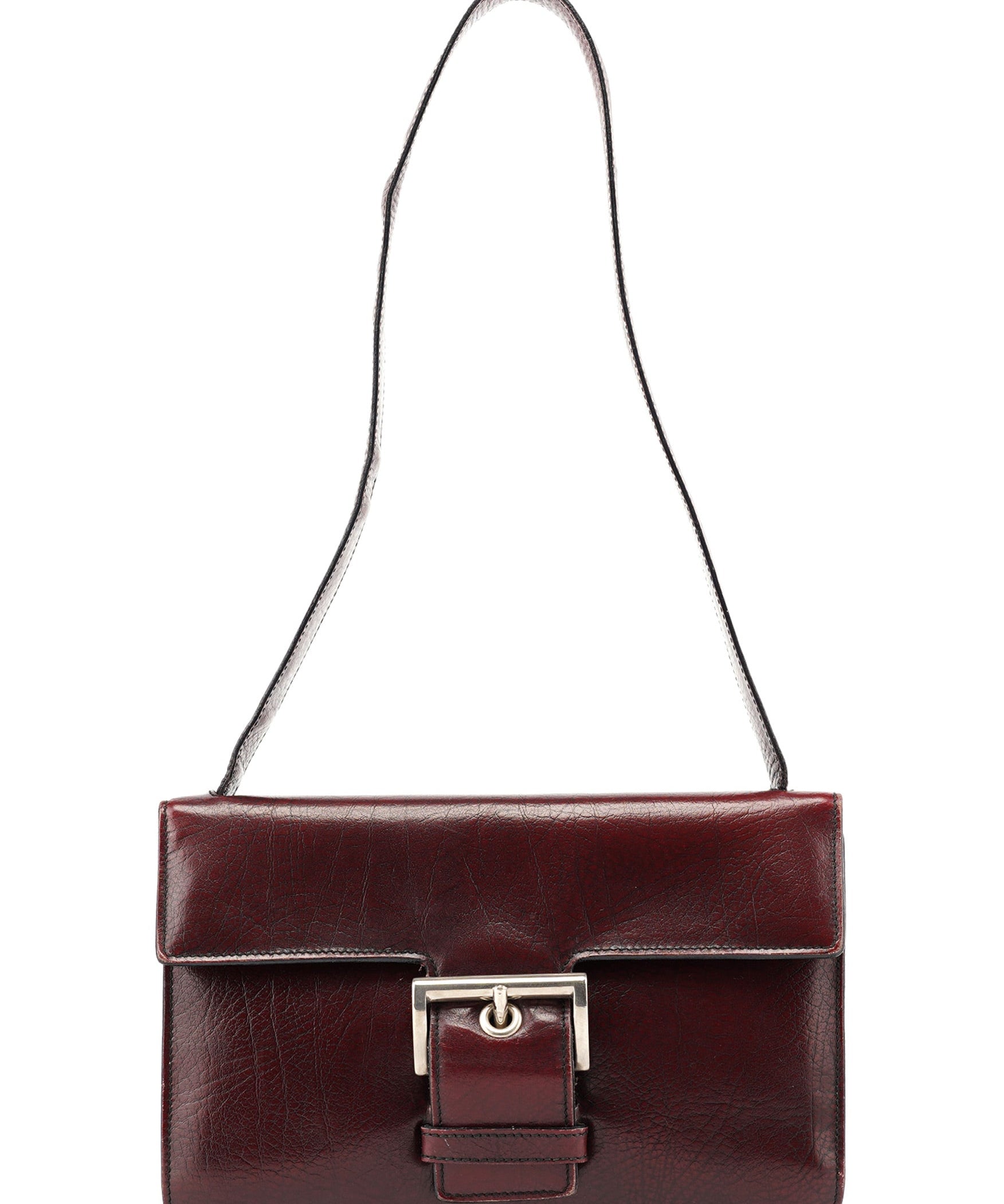 Prada Burgundy Llama Leather Buckle Shoulder Bag