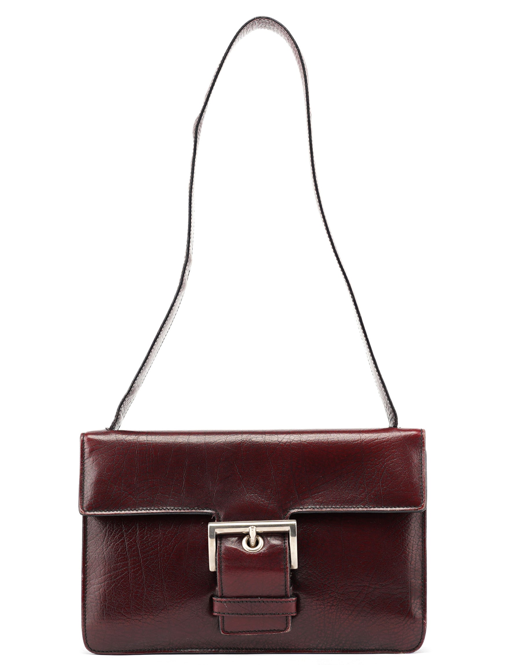 Prada Burgundy Llama Leather Buckle Shoulder Bag