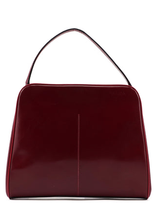 Prada Burgundy Spazzolato Top Handle Clutch Bag