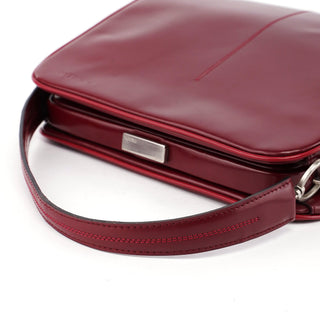 Prada Burgundy Spazzolato Top Handle Clutch Bag