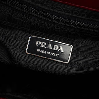 Prada Burgundy Spazzolato Top Handle Clutch Bag