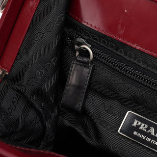 Prada Burgundy Spazzolato Top Handle Clutch Bag