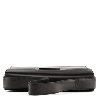 Prada Dark Brown Vitello Buckle Shoulder Bag