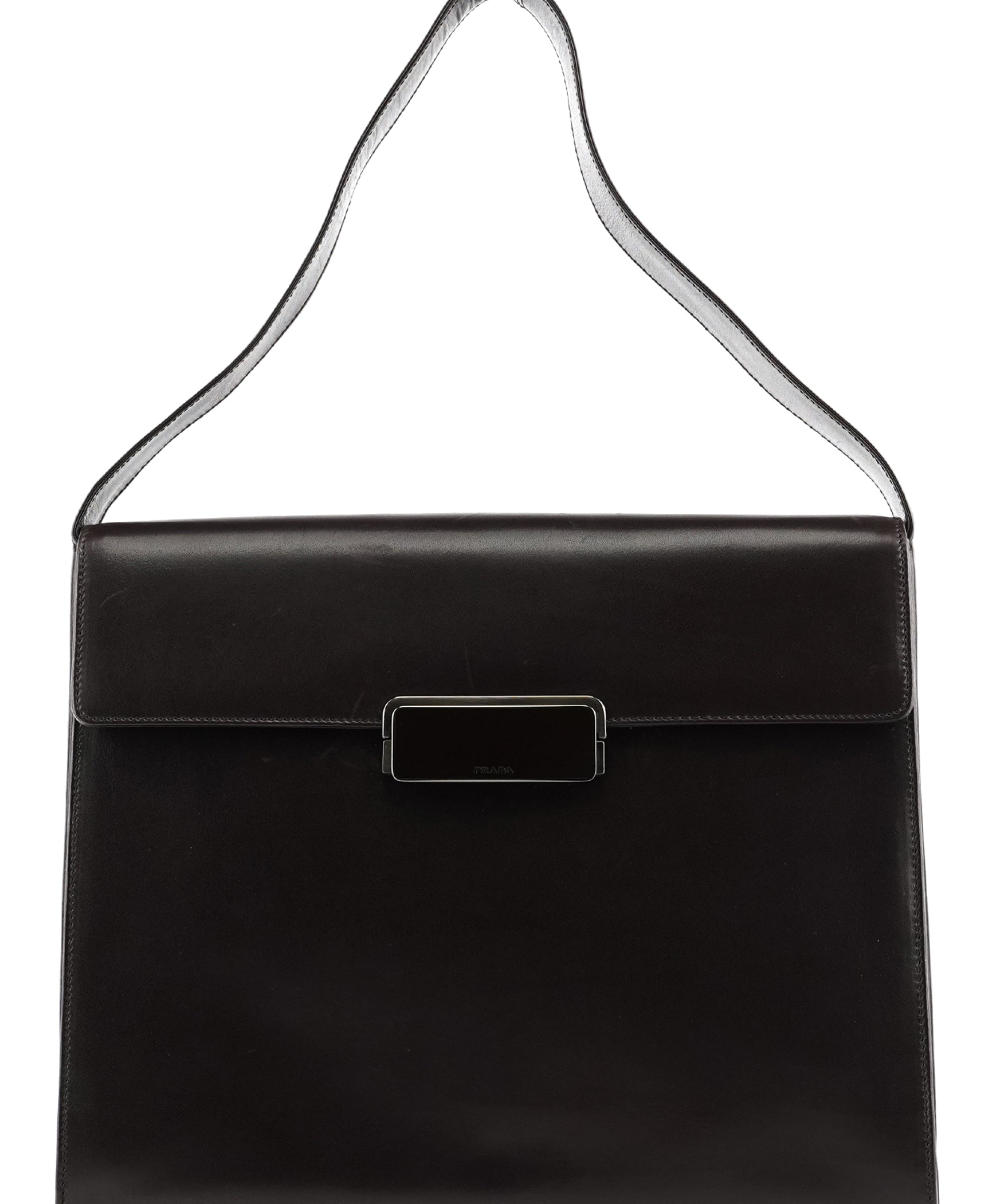 Prada Dark Brown Vitello Buckle Shoulder Bag