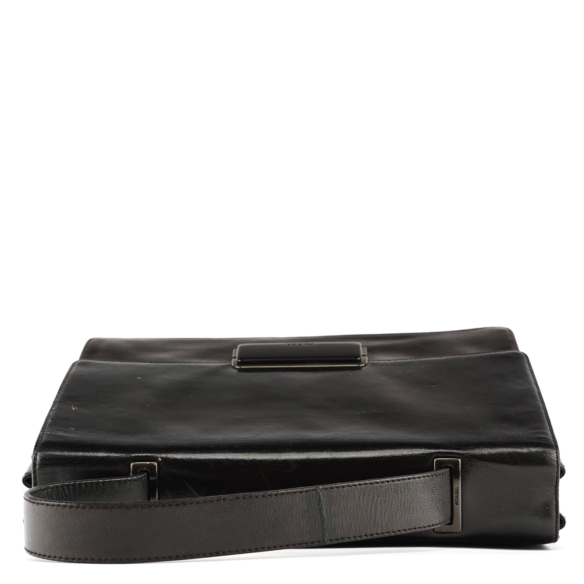 Prada Dark Brown Vitello Buckle Top Handle Bag