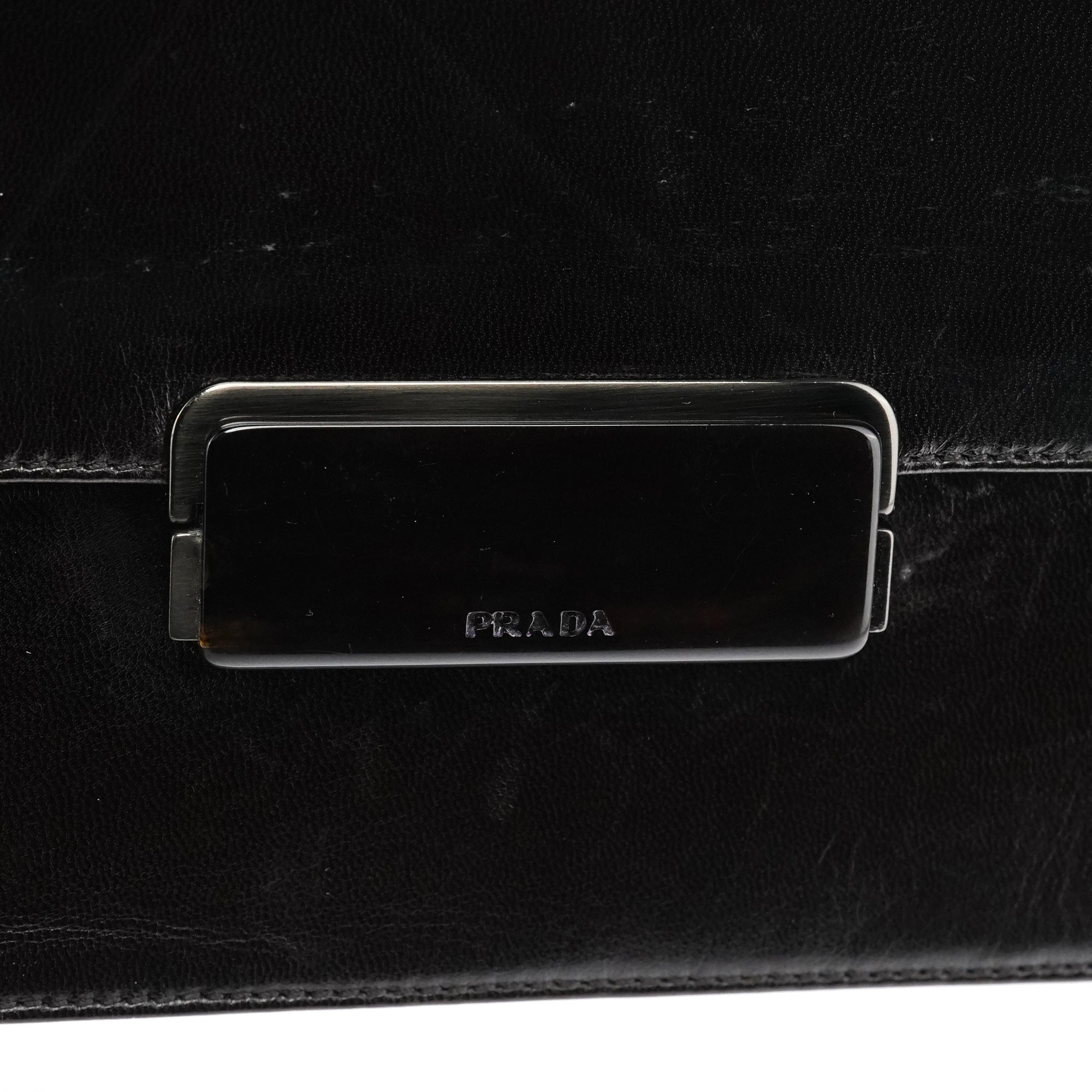 Prada Dark Brown Vitello Buckle Top Handle Bag