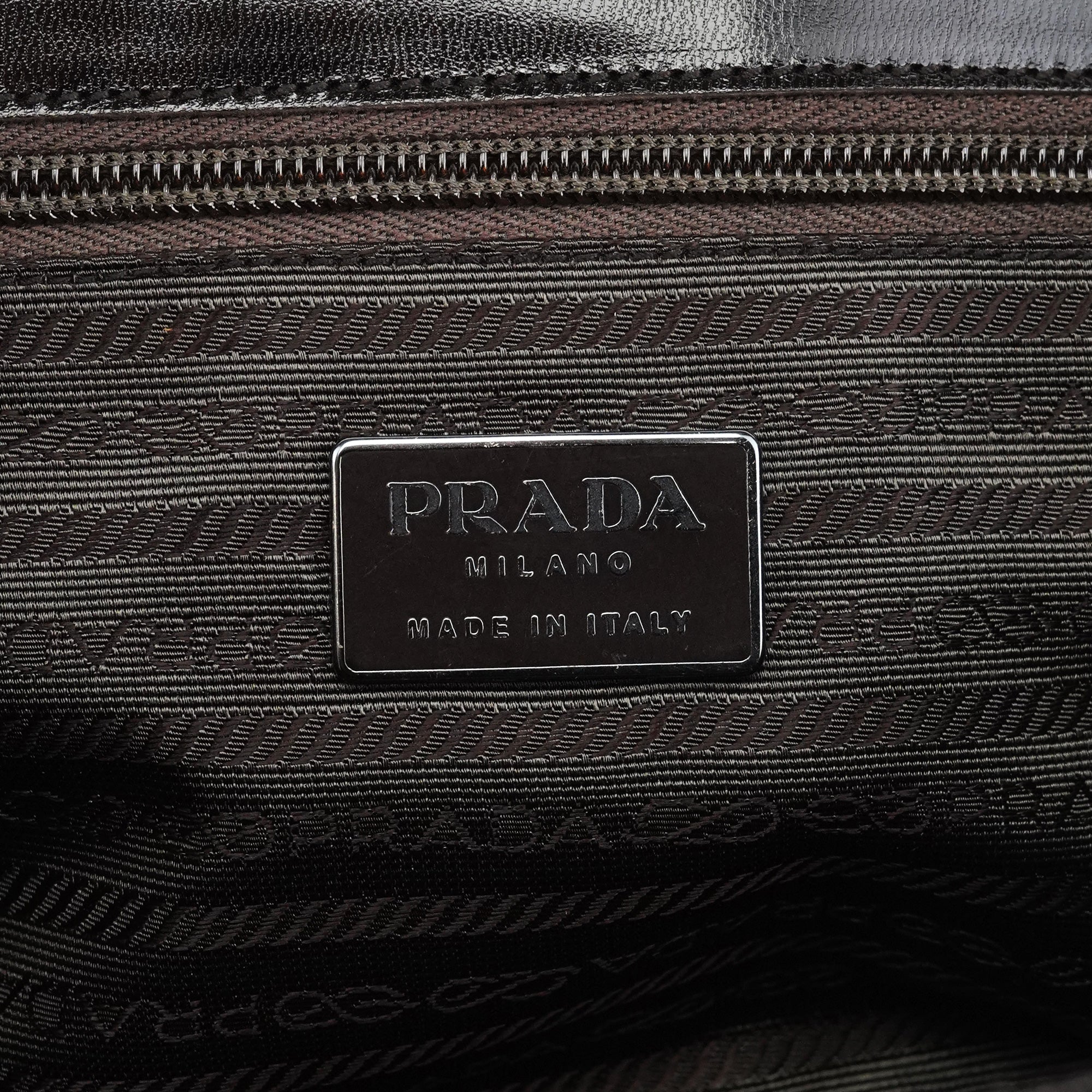 Prada Dark Brown Vitello Buckle Top Handle Bag